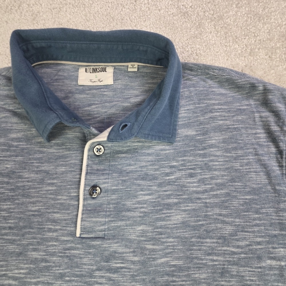 Linksoul Cotton Polo Men's Large Heather Blue Golf Soft Stretch Lightweigt - Picture 3 of 8